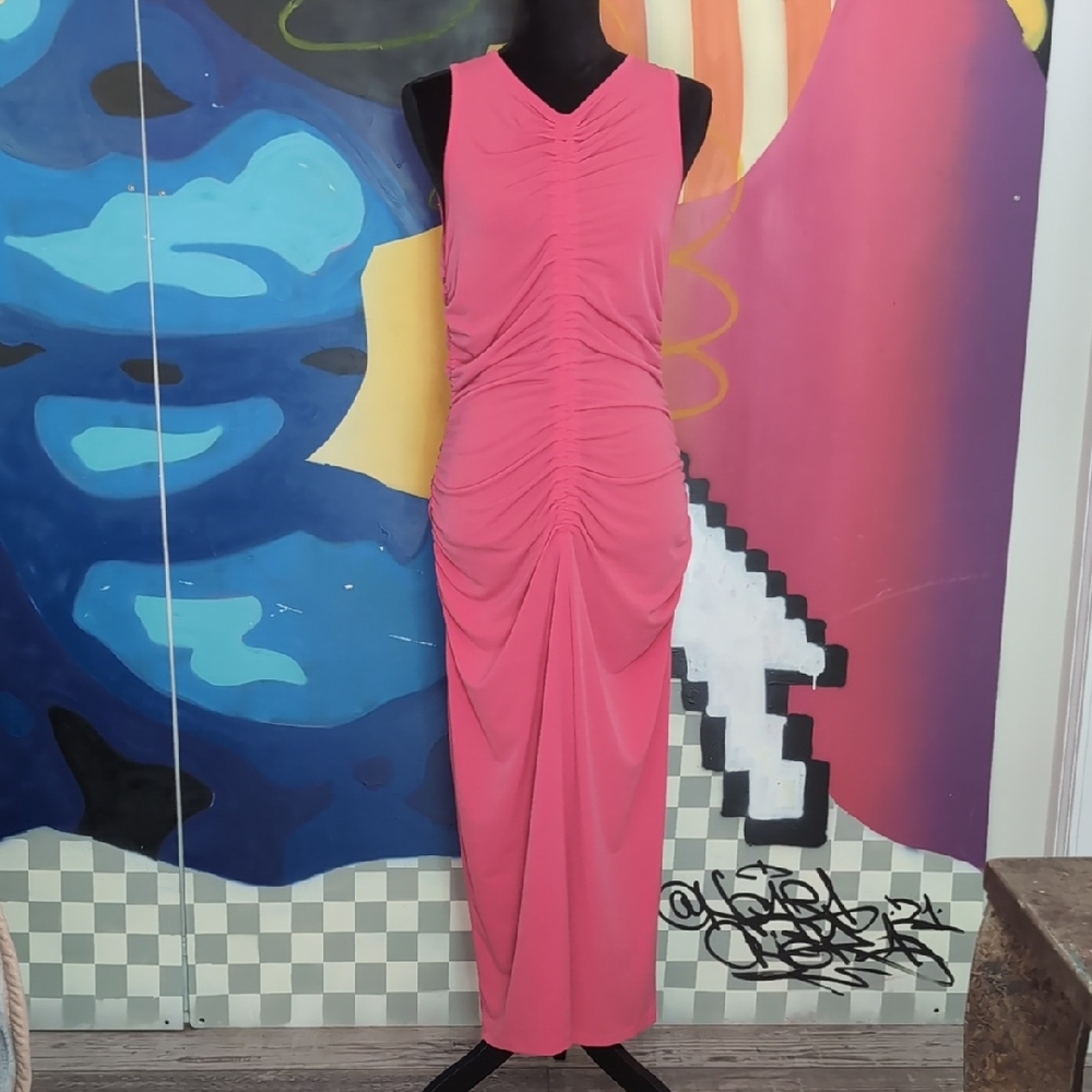 Michael Kors Pink Ruched Halter Maxi Dress